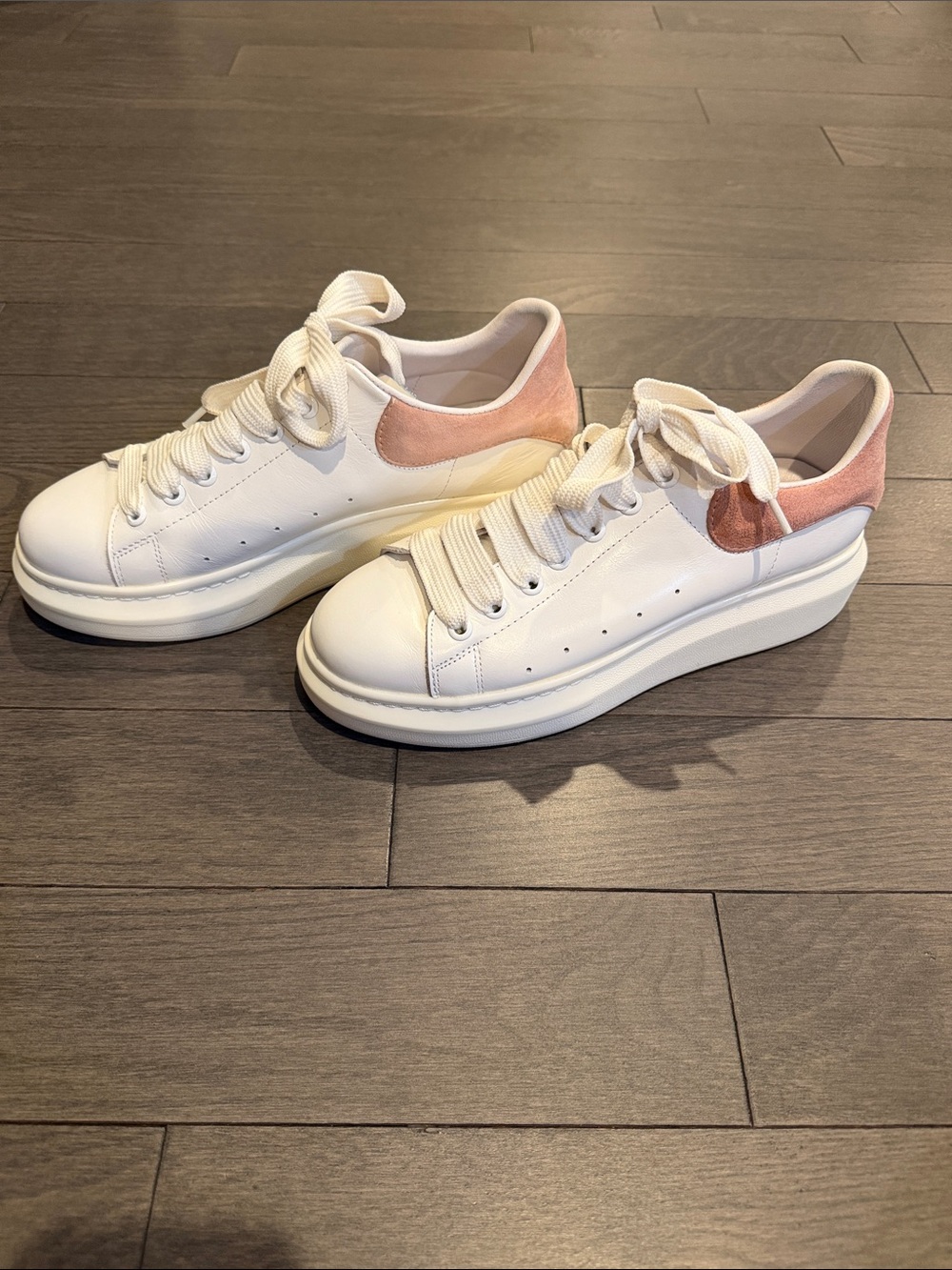 Alexander McQueen White Leather Platform Sneakers with Pink Heel